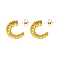 1 Paire Décontractée Style Simple Forme C Acier Au Titane Zircon Plaqué Or 18K Boucles D'Oreilles main image 7