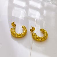 1 Pair Casual Simple Style C Shape Titanium Steel Zircon 18K Gold Plated Ear Studs main image 6