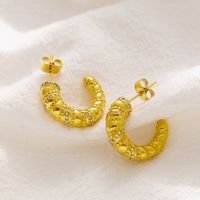 1 Pair Casual Simple Style C Shape Titanium Steel Zircon 18K Gold Plated Ear Studs main image 3