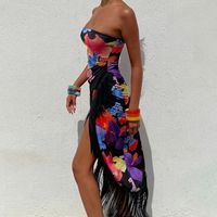 Women's Slit Dress Sexy Strapless Sleeveless Flower Maxi Long Dress Outdoor Daily Beach main image 4