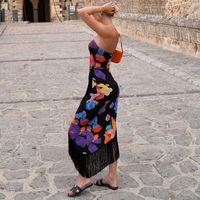 امرأة فستان شق جنسي حمالة بلا أكمام ورد فستان طويل ماكسي في الخارج اليومي شاطئ بحر main image 2