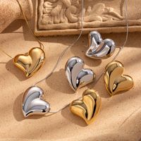 304 Stainless Steel 18K Gold Plated French Style Simple Style Heart Shape Earrings Necklace main image 1