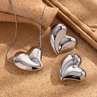 304 Stainless Steel 18K Gold Plated French Style Simple Style Heart Shape Earrings Necklace main image 8