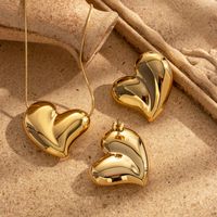 304 Stainless Steel 18K Gold Plated French Style Simple Style Heart Shape Earrings Necklace main image 9