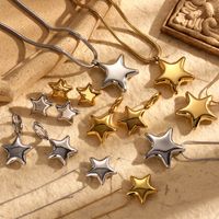 304 Stainless Steel 18K Gold Plated French Style Simple Style Star Earrings Necklace main image 1