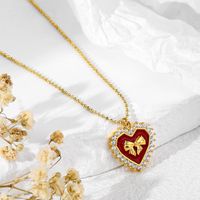 Copper 18K Gold Plated Simple Style Classic Style Plating Inlay Heart Shape Bow Knot Zircon Pendant Necklace main image 3