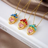Wholesale Casual Lady Sweet Heart Shape Crown 304 Stainless Steel Copper Inlay Rhinestones Pendant Necklace main image 4