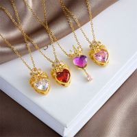 Wholesale Casual Lady Sweet Heart Shape Crown 304 Stainless Steel Copper Inlay Rhinestones Pendant Necklace main image 5