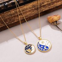 Copper 18K Gold Plated Vintage Style Enamel Inlay Star Moon Zircon Pendant Necklace main image 1