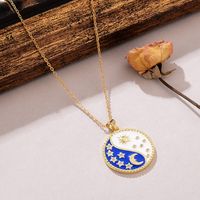 Copper 18K Gold Plated Vintage Style Enamel Inlay Star Moon Zircon Pendant Necklace main image 5