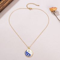 Copper 18K Gold Plated Vintage Style Enamel Inlay Star Moon Zircon Pendant Necklace main image 7