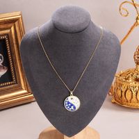 Copper 18K Gold Plated Vintage Style Enamel Inlay Star Moon Zircon Pendant Necklace main image 4