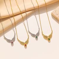 Stainless Steel 18K Gold Plated Simple Style Classic Style Plating Inlay Angel Wings Zircon Pendant Necklace main image 1