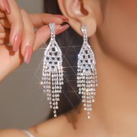 1 Pair Simple Style Classic Style Solid Color Plating Inlay Alloy Zircon Silver Plated Drop Earrings main image 1