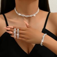 Cute Wedding Solid Color Alloy Plating Inlay Rhinestones Silver Plated Women's Jewelry Set main image 3