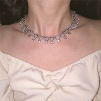 Le Cuivre Plaqué Argent Élégant Lignes Incruster Strass Collier Ras De Cou main image 6