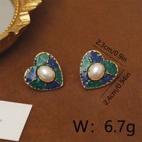 1 Pair Vintage Style Heart Shape Plating Inlay Copper Pearl 18K Gold Plated Ear Studs sku image 1