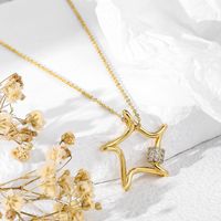 Copper 18K Gold Plated Simple Style Classic Style Plating Inlay Star Zircon Pendant Necklace main image 1