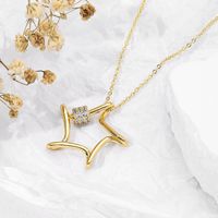Cobre Chapados en oro de 18k Estilo Simple Estilo Clásico Enchapado Embutido Estrella Circón Collar Colgante main image 4