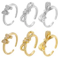 Wholesale Casual Simple Style Bow Knot Copper Plating Inlay 18K Gold Plated Zircon Open Rings main image 1