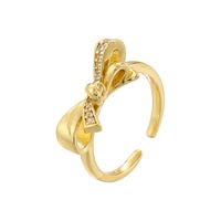 Wholesale Casual Simple Style Bow Knot Copper Plating Inlay 18K Gold Plated Zircon Open Rings sku image 1