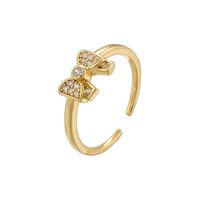Wholesale Casual Simple Style Bow Knot Copper Plating Inlay 18K Gold Plated Zircon Open Rings sku image 3