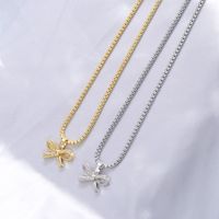 Copper 18K Gold Plated Elegant Bow Knot Inlay Zircon Pendant Necklace main image 1