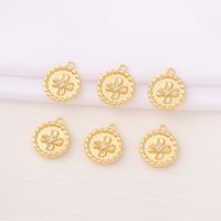 1 Piece 12 * 14mm Copper Zircon 18K Gold Plated Four Leaf Clover Round Polished Pendant main image 7