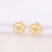 1 Piece 12 * 14mm Copper Zircon 18K Gold Plated Four Leaf Clover Round Polished Pendant main image 3