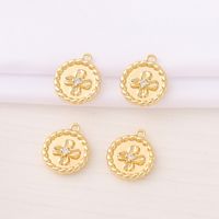 1 Piece 12 * 14mm Copper Zircon 18K Gold Plated Four Leaf Clover Round Polished Pendant main image 4