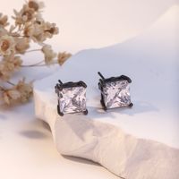 1 Pair Elegant Solid Color Square Plating Inlay Copper Zircon Ear Studs main image 4