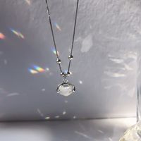Sterling Silver White Gold Plated Casual Simple Style Lock Inlay Opal Pendant Necklace main image 4