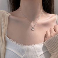 Sterling Silver White Gold Plated Casual Simple Style Lock Inlay Opal Pendant Necklace main image 1
