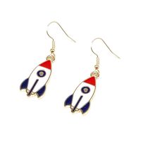 1 Pair Elegant Modern Style Astronaut Rocket Enamel Plating Alloy Gold Plated Drop Earrings sku image 3