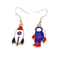 1 Paire Élégant Style Moderne Astronaute Fusée Émail Placage Alliage Plaqué Or Boucles D'oreilles main image 9