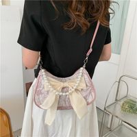 Women's PVC Bow Knot Elegant Pearls Lace Square Zipper Shoulder Bag main image 2