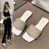 Women's Casual Solid Color Square Toe Flat Slippers sku image 5