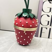 Women's Small Pu Leather Strawberry Cute Bucket Buckle Handbag main image video