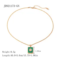 Stainless Steel 18K Gold Plated IG Style Square Inlay Malachite Zircon Pendant Necklace main image 2