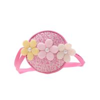 Girl'S Small Pu Leather Flower Cute Round Zipper Shoulder Bag main image 2