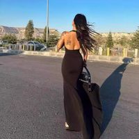 Women's Sheath Dress Sexy Halter Neck Backless Sleeveless Solid Color Maxi Long Dress Daily Date Bar main image 8