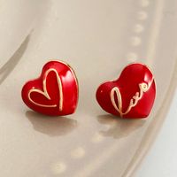 1 Pair Simple Style Classic Style Heart Shape Enamel Alloy Ear Studs main image 3