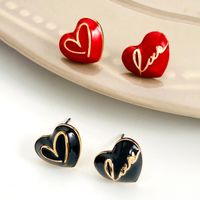 1 Pair Simple Style Classic Style Heart Shape Enamel Alloy Ear Studs main image 4