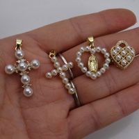 1 Stück Kupfer Künstliche Perlen Kreuzen Herzform Anhänger main image 4