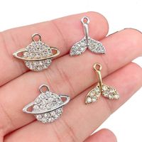 20 PCS/Package 15 * 16mm 18 * 15mm Alloy Rhinestones Planet Fish Tail Polished Pendant main image 5