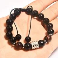 Retro Geométrico Ojo De Tigre Obsidiana Hombres Pulsera sku image 4