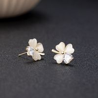 1 Pair Simple Style Four Leaf Clover Inlay Copper Zircon Ear Studs main image 4