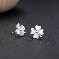 1 Pair Simple Style Four Leaf Clover Inlay Copper Zircon Ear Studs sku image 1