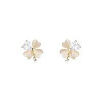 1 Pair Simple Style Four Leaf Clover Inlay Copper Zircon Ear Studs main image 5