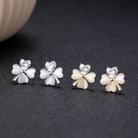 1 Pair Simple Style Four Leaf Clover Inlay Copper Zircon Ear Studs main image 1